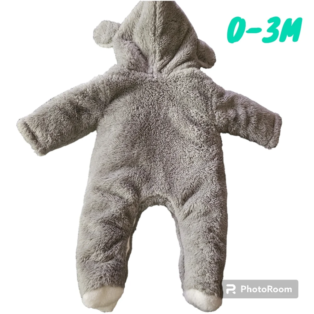 Baby Fleece Baby 0-3M Bear Grey Footed Hooded Snowsuit Winter Bunting Sherpa